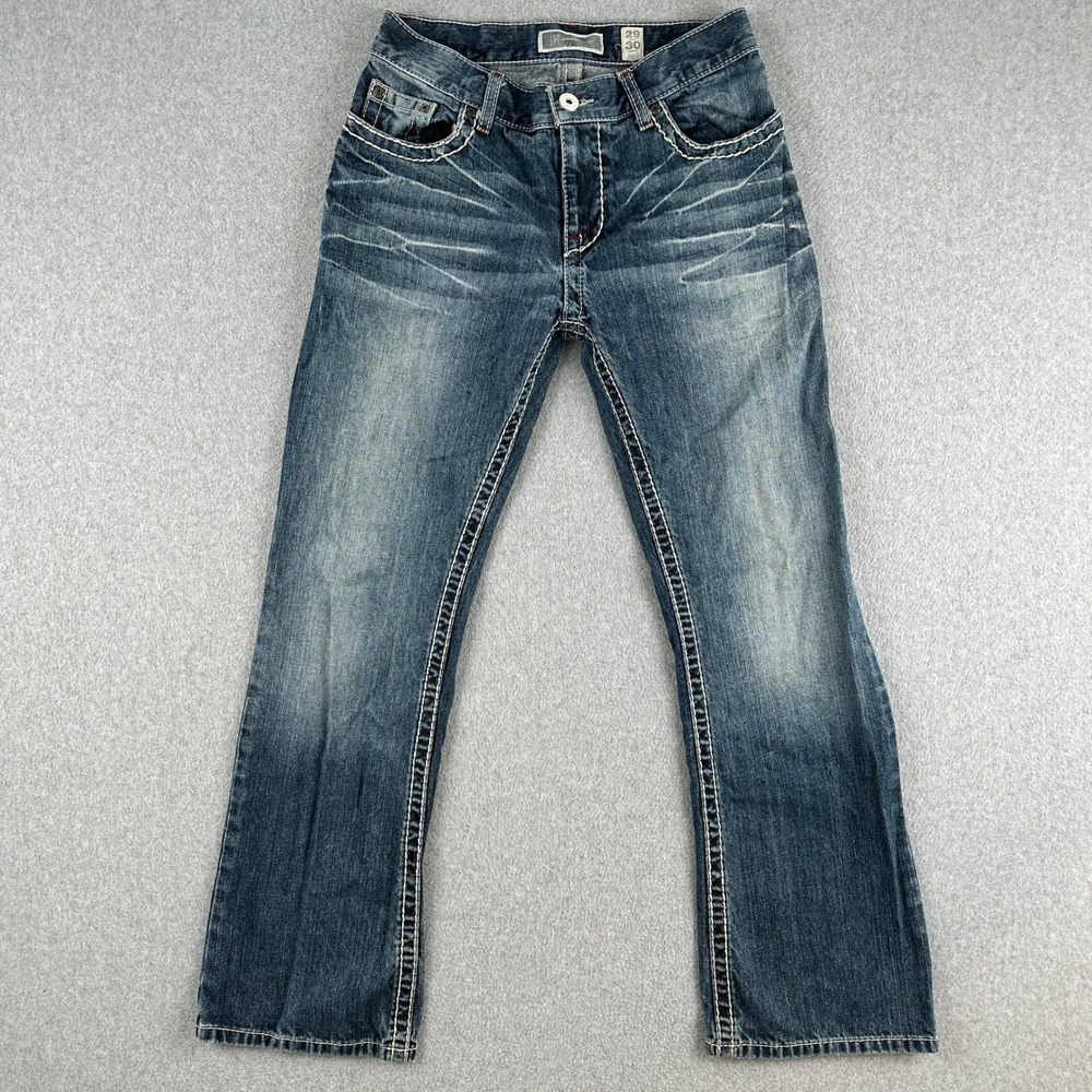 INC Jeans Boot Cut Men's 29x30 Blue Copenhagen Modern Thick Stitch Rodeo Whisker